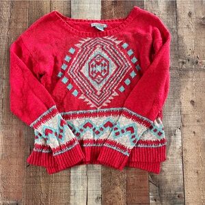 Flying Tomato Red and Teal Patterned Sweater